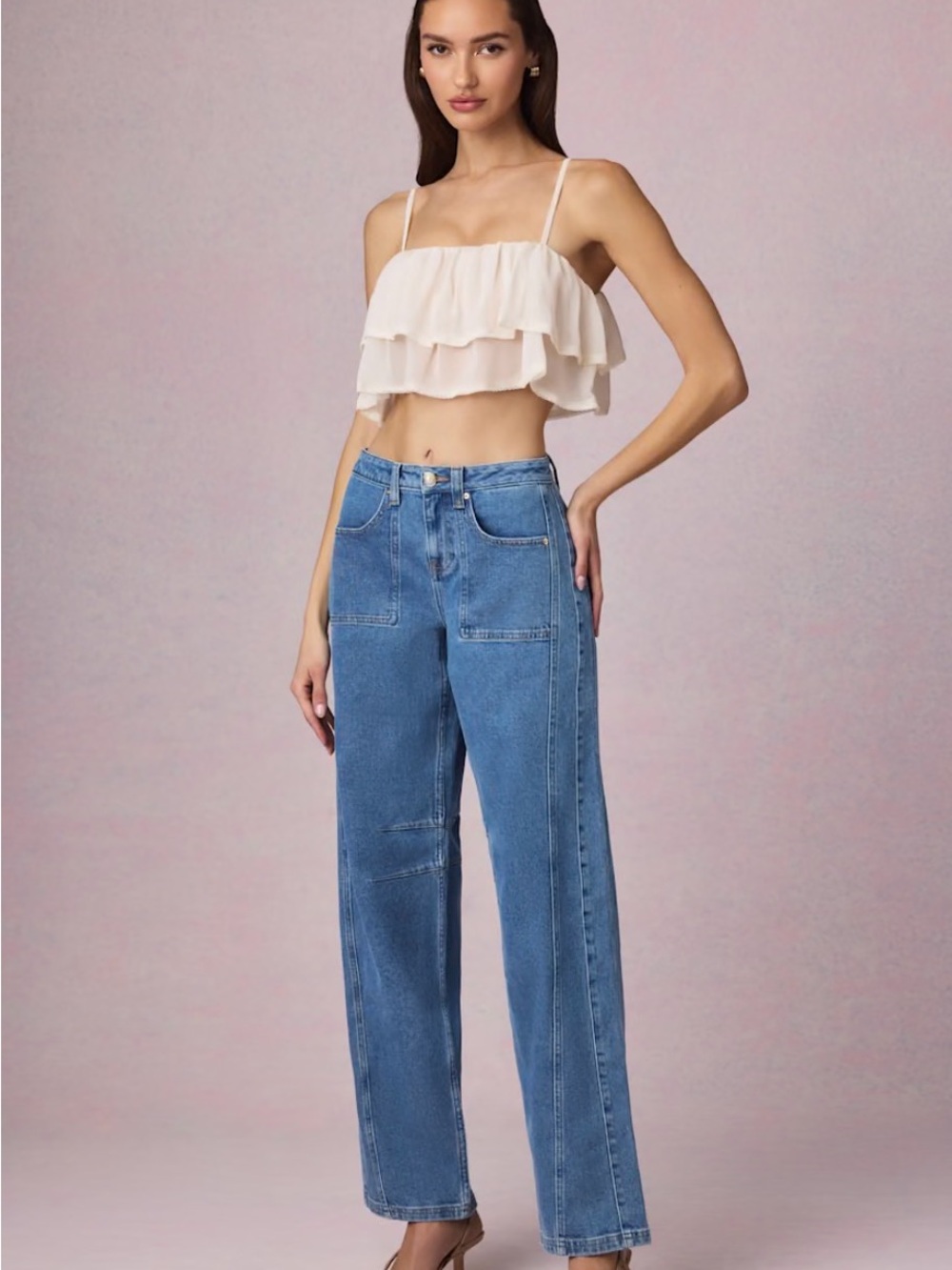 Oh Polly Relaxed Straight-Leg Jeans in Light Blue